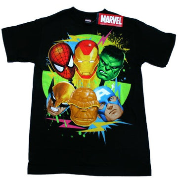 MARVEL HEROS TEAM "DA SIX COLOR" Licensed Black Cotton Tee , Mens M