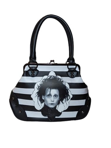 Rock Rebel Edward Scissorhands Black & White Stripe Kisslock Bowler