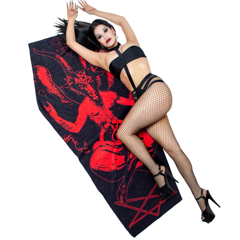 Baphomet Coffin-Shaped Beach Towel - Black & Red from Kreepsville 666