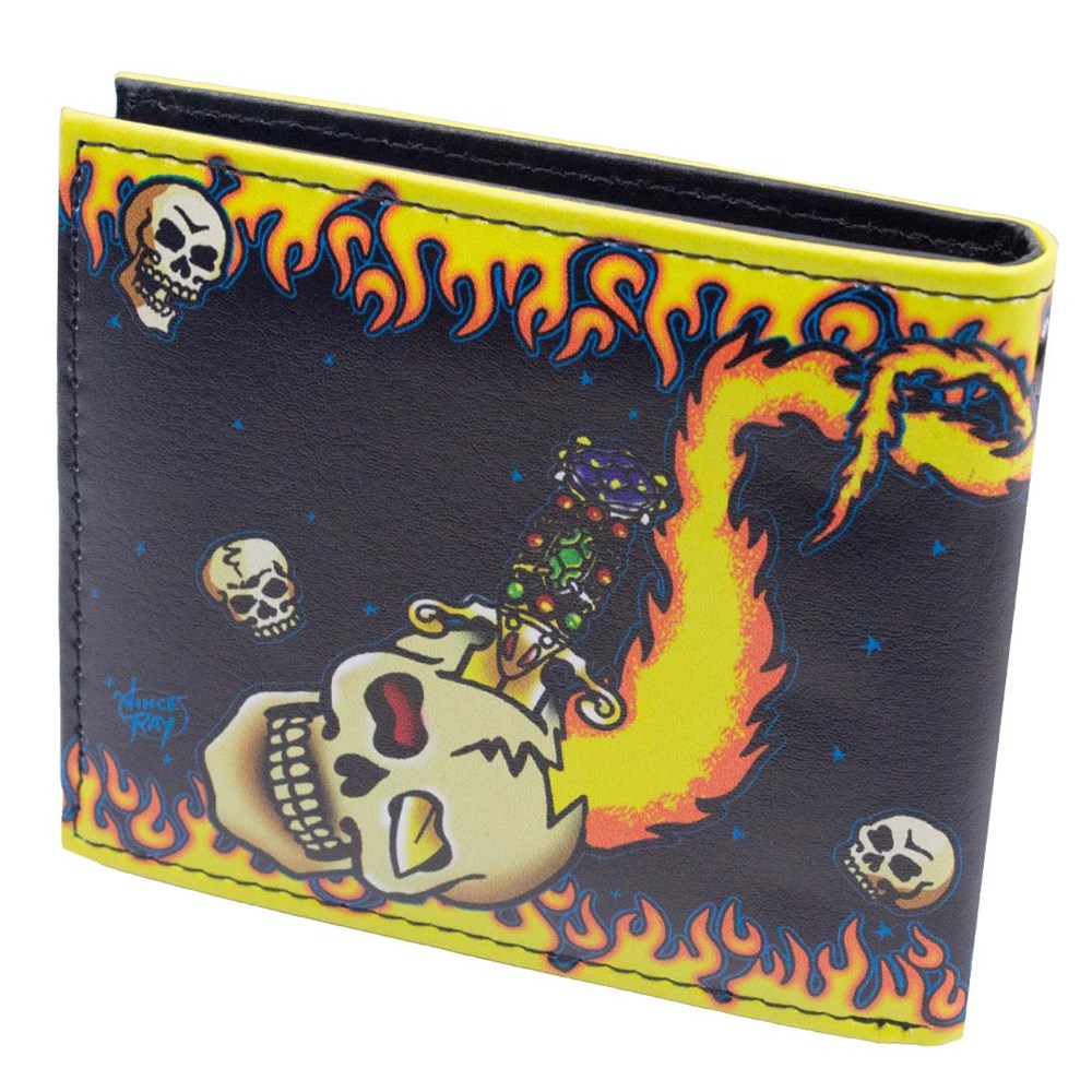 kreepsville 666 Gothic Elvira Mistress of the Dark Flame Skull Heart Tattoo Bi Fold Wallet