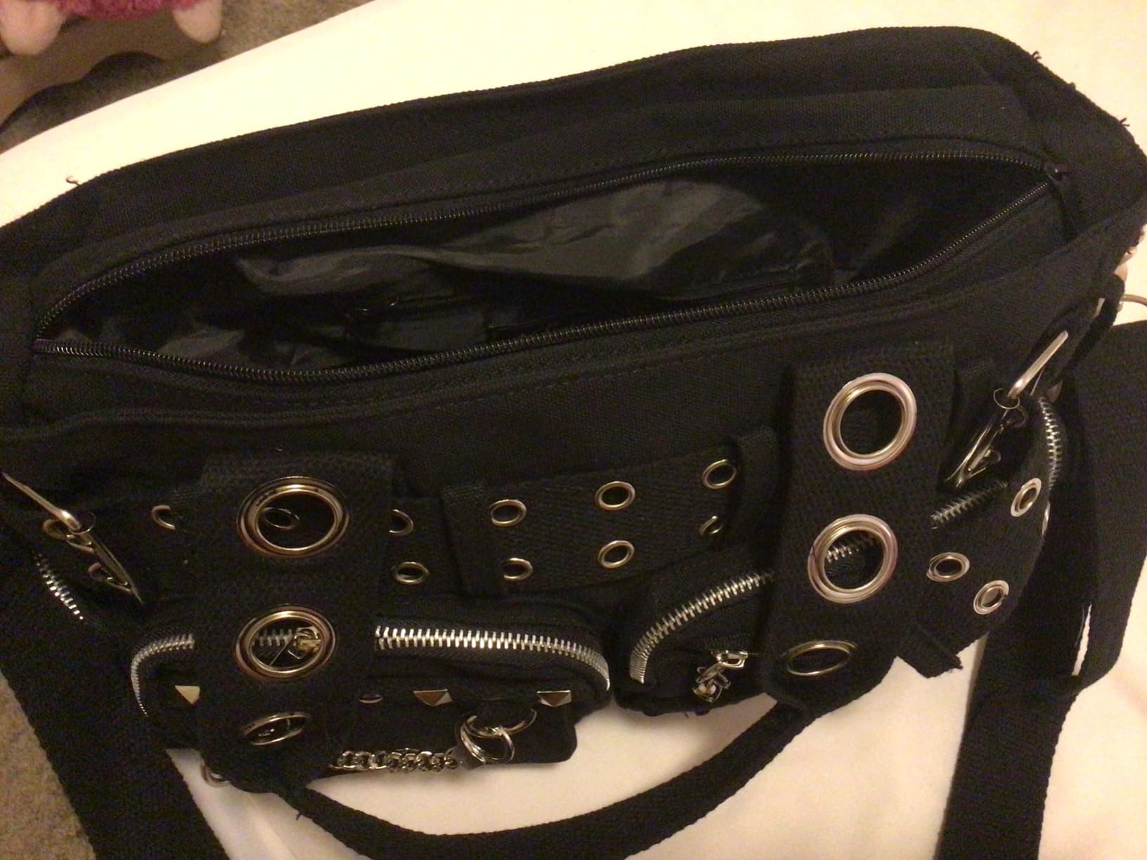 Lost Queen Goth Punk Rock Black Handbag with Handcuff Skull & Charm