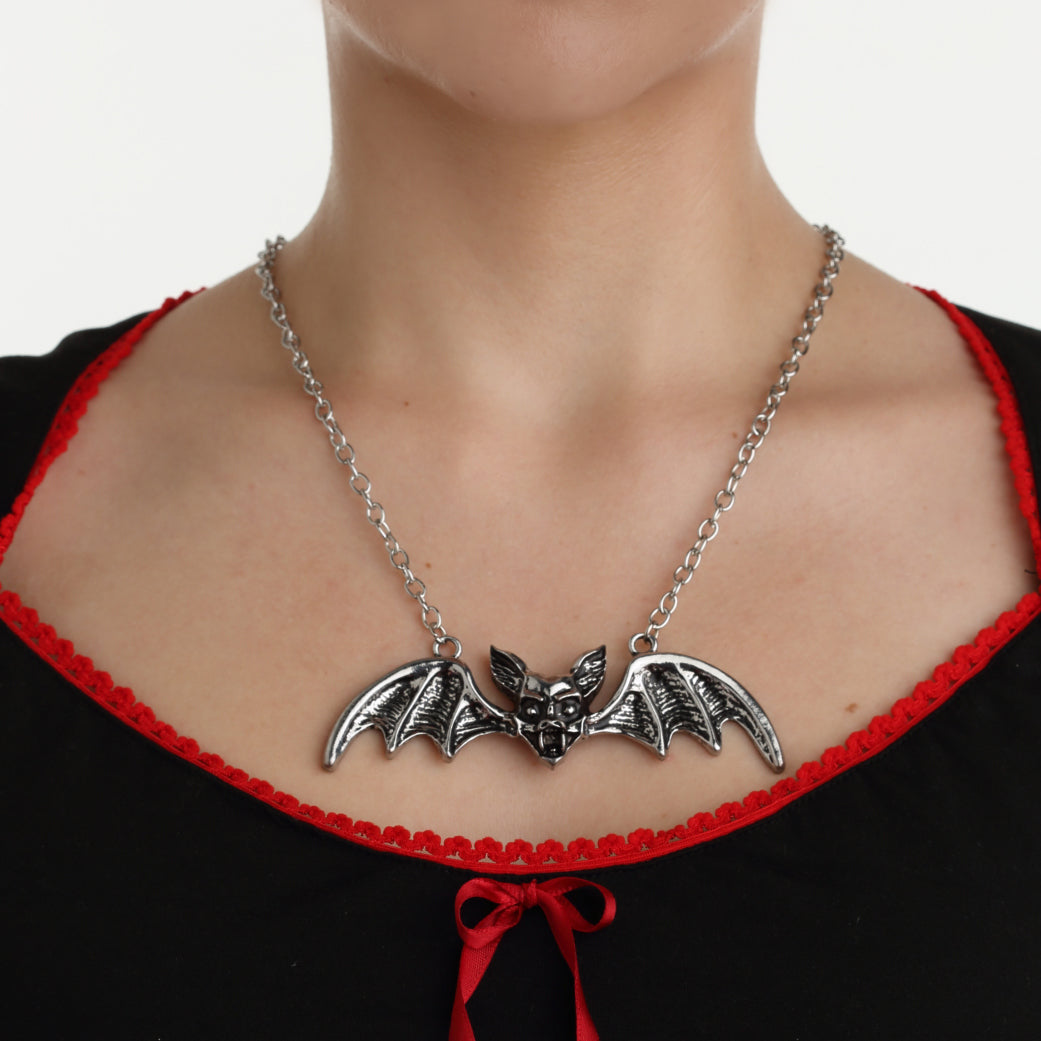Vampire Bat Pendant Necklace - Antique Silver Plating