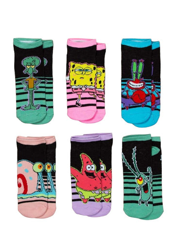 Spongebob Women's Ankle Socks Pack of 6 Pairs - Official Nickelodeon