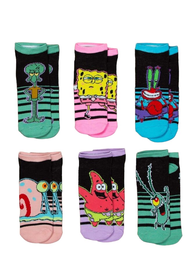 Spongebob Women's Ankle Socks Pack of 6 Pairs - Official Nickelodeon