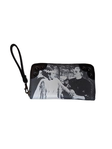 Rock Rebel Universal Monsters Wristlet Frankenstein and the Bride Zip Around Wallet with Metal Dome Studs
