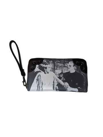 Rock Rebel Universal Monsters Wristlet Frankenstein and the Bride Zip Around Wallet with Metal Dome Studs