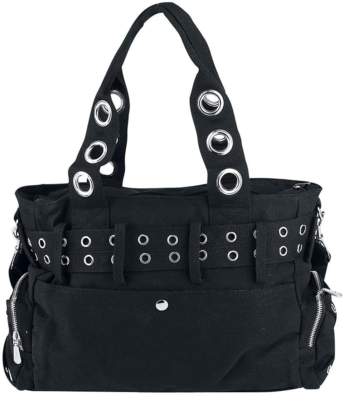 Lost Queen Goth Punk Rock Black Handbag with Handcuff Skull & Charm