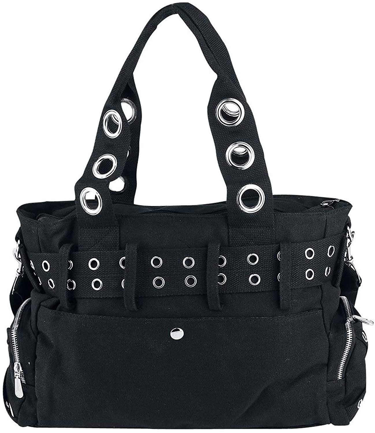Lost Queen Goth Punk Rock Black Handbag with Handcuff Skull & Charm