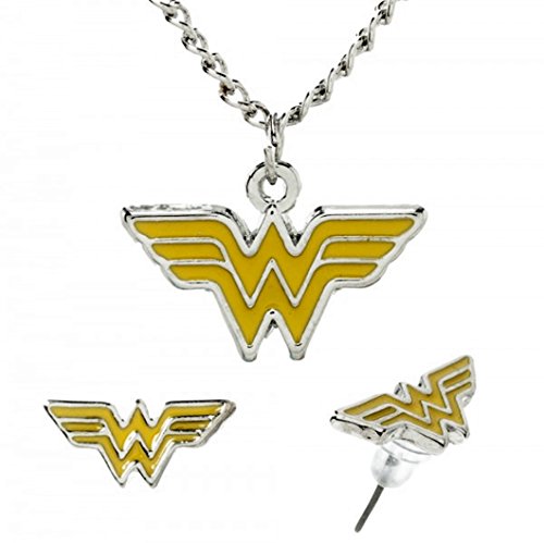 Wonder Woman Pendant & Earring Set Metal & Enamel Logo Jewelry