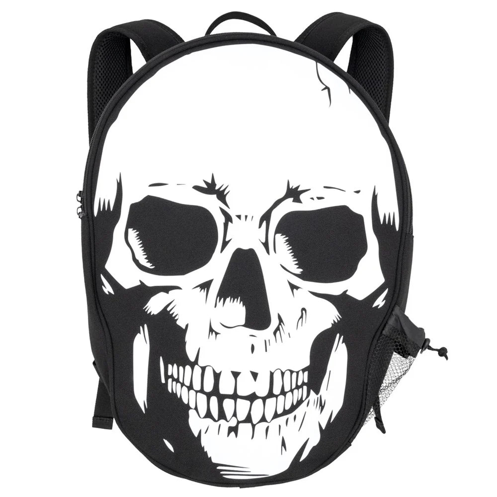18" Giant Skull Backpack with Bottle Holder and Inside Bag Pocket (White or Black)