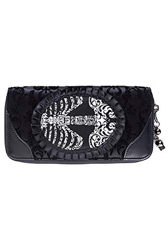 Lost Queen Goth Steampunk Flocked Ribcage Skeleton Cameo Zip Around Wallet
