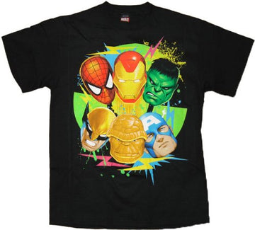 MARVEL HEROS TEAM "DA SIX COLOR" Licensed Black Cotton Tee , Mens XL
