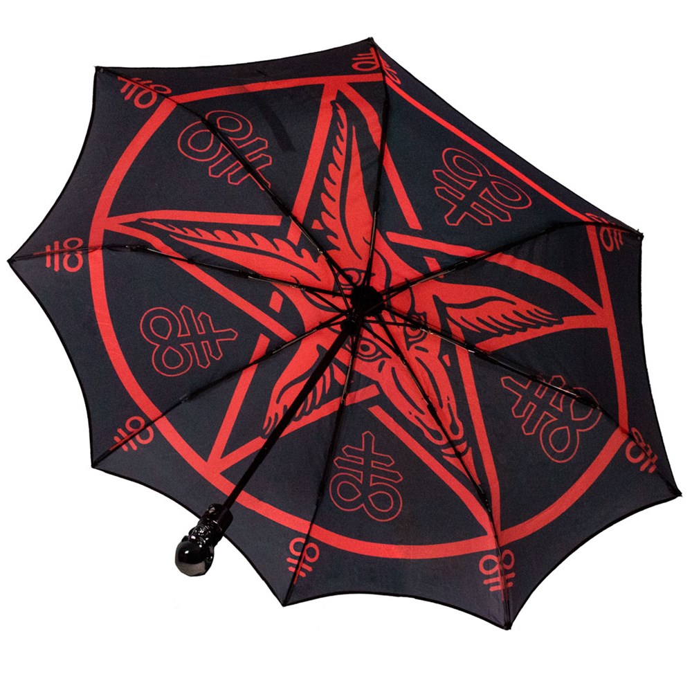 kreepsville 666 Gothic Skull Handle Satanic Star Baphomet Goathead Umbrella