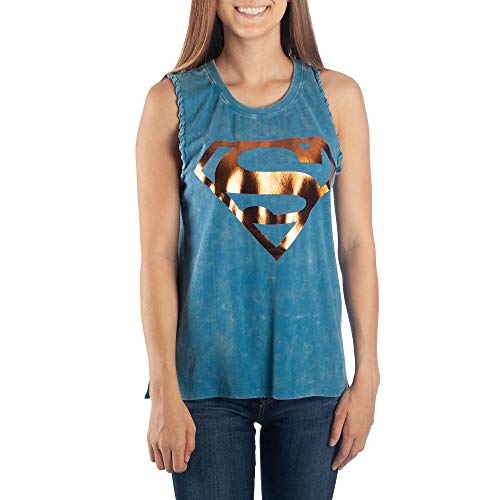 DC Comics Supergirl Mineral Wash Braided Sleeve Juniors' Tank Top Shirt