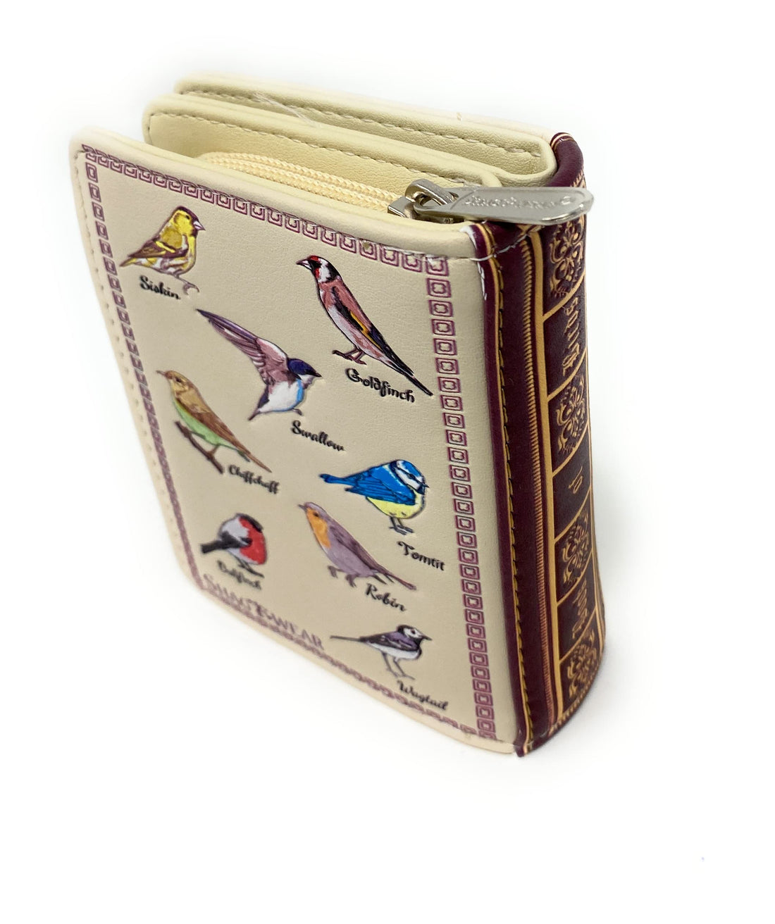 Cream Book of Birds Wallet - Vegan Leather, Compact Design 4.5"