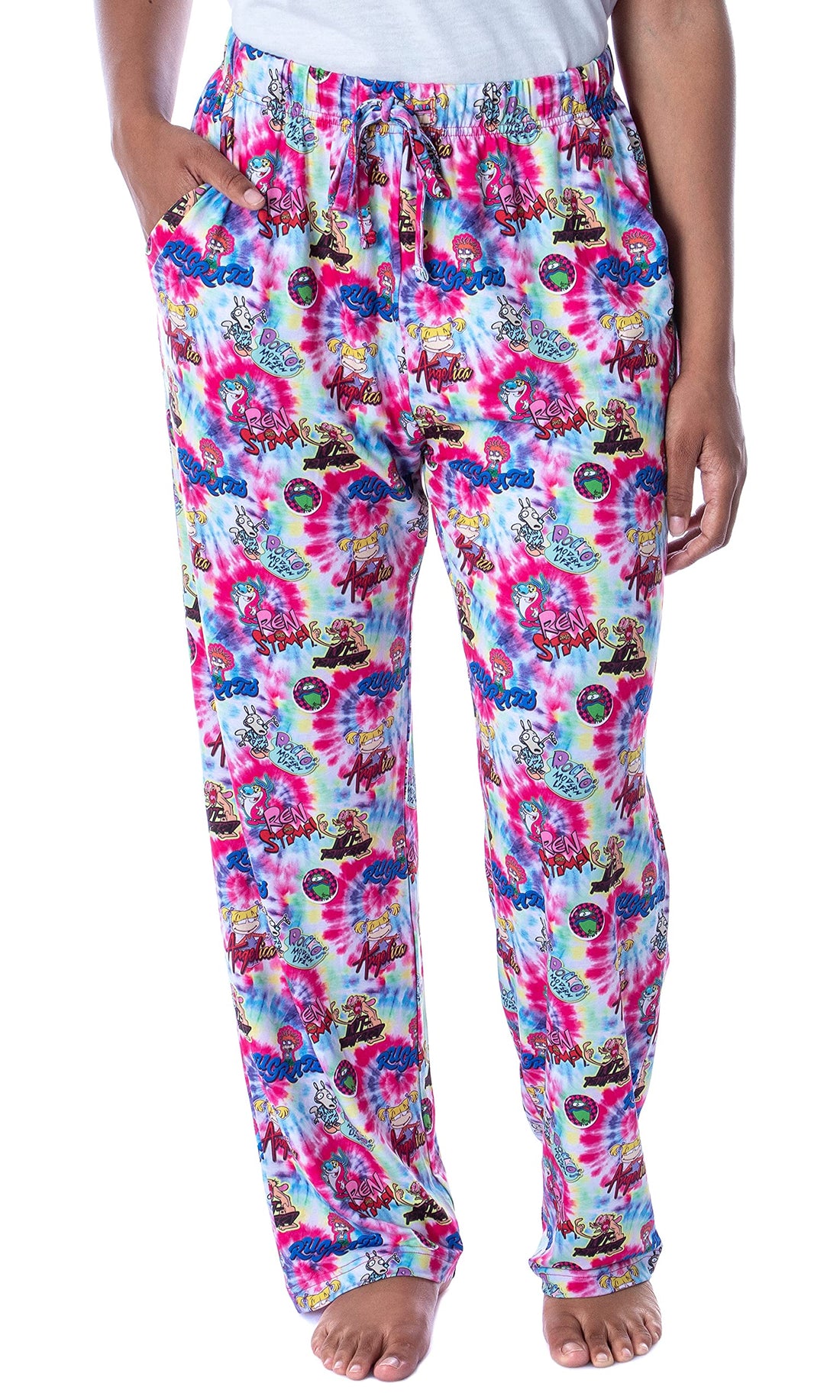 Nickelodeon Women's 90s Cartoons Rugrats Ren and Stimpy Rocko's Modern Life Spiral Tie Dye Pajama Pants