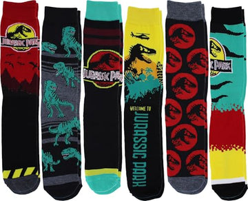 Jurassic Park Men's Casual Crew Socks 6 Pair Pack Shoe Size 6-12