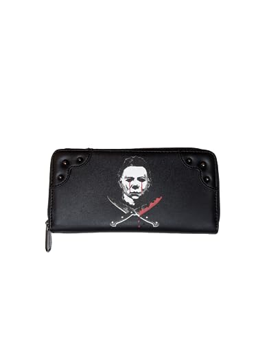 Halloween 2 Michael Myers Crossed Knives Zip Around Wallet with Metal Dome Studs