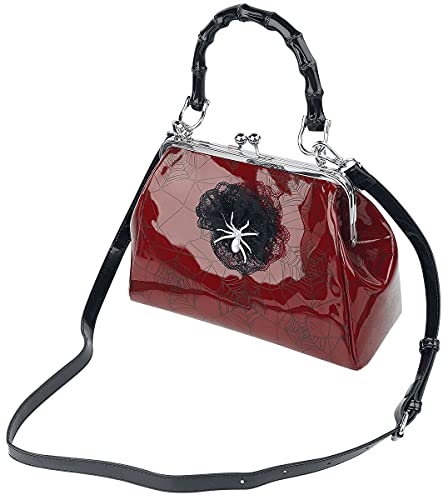Lost Queen Killian Spiderweb Vintage Kisslock Handbag Glitter Spider Brooch Purse (Red)