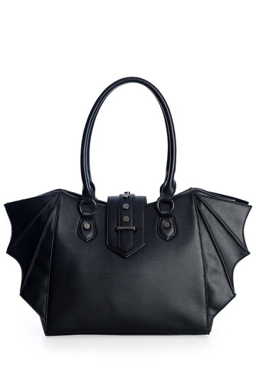 Lost Queen Annabelle Bat Wing Handbag - Gothic Winged Crossbody Purse | Black Vegan Leather