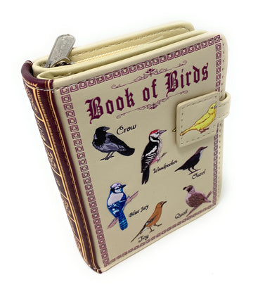 Cream Book of Birds Wallet - Vegan Leather, Compact Design 4.5"
