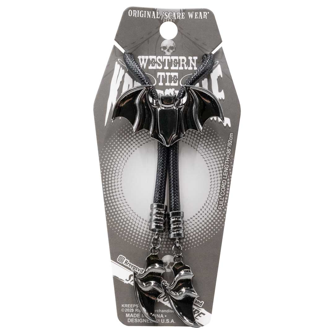 Gothic Black Bat Bolo Western Tie