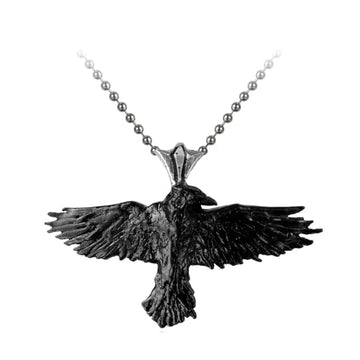 Black Raven Pewter Pendant on 27" Chain Necklace Alchemy Gothic