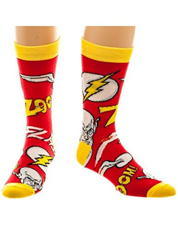 DC Comics Flash Zoom! Men's Crew Socks Red & Yellow Size 6-12 10-13
