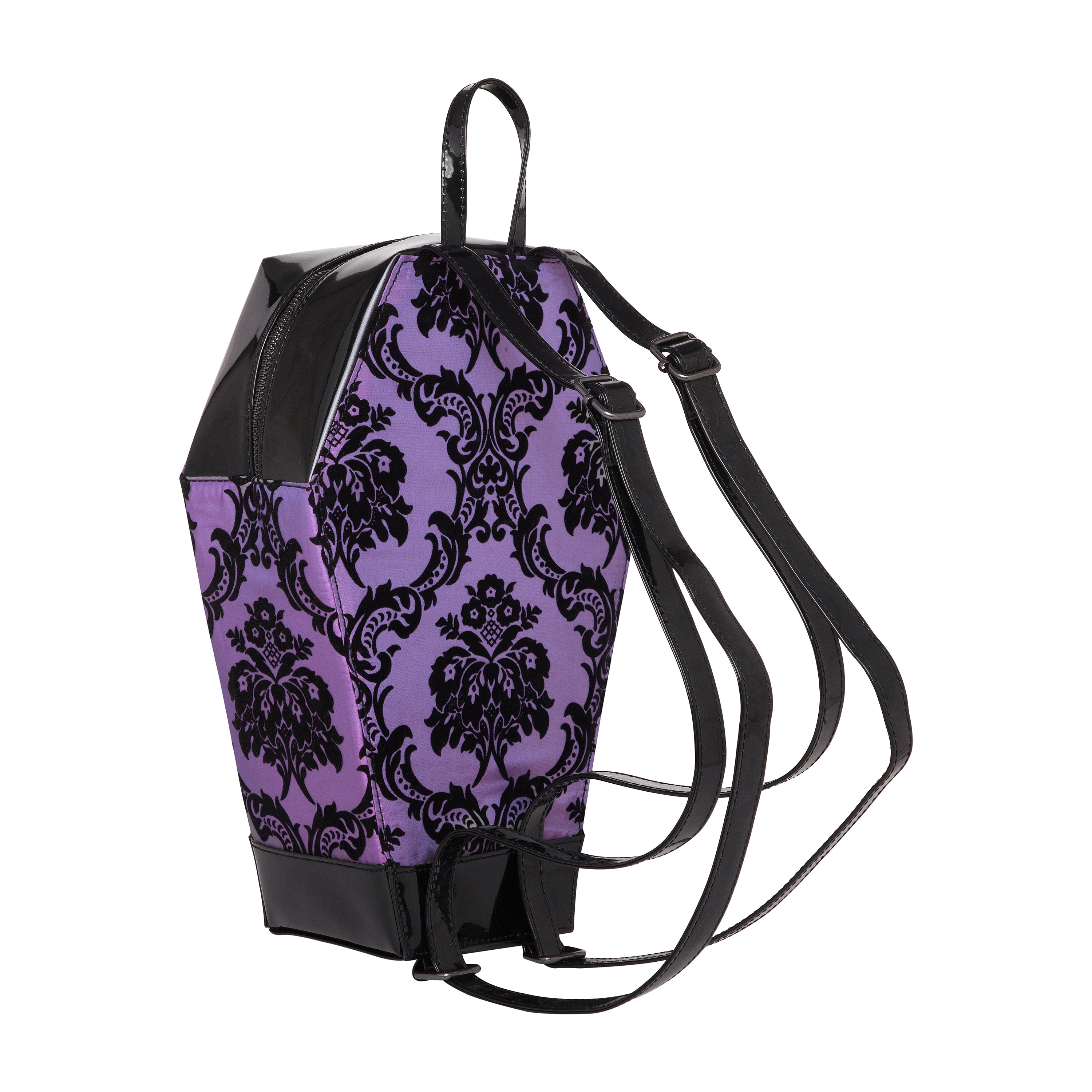Purple Damask Coffin Backpack Gothic Print Bag from Rock Rebel