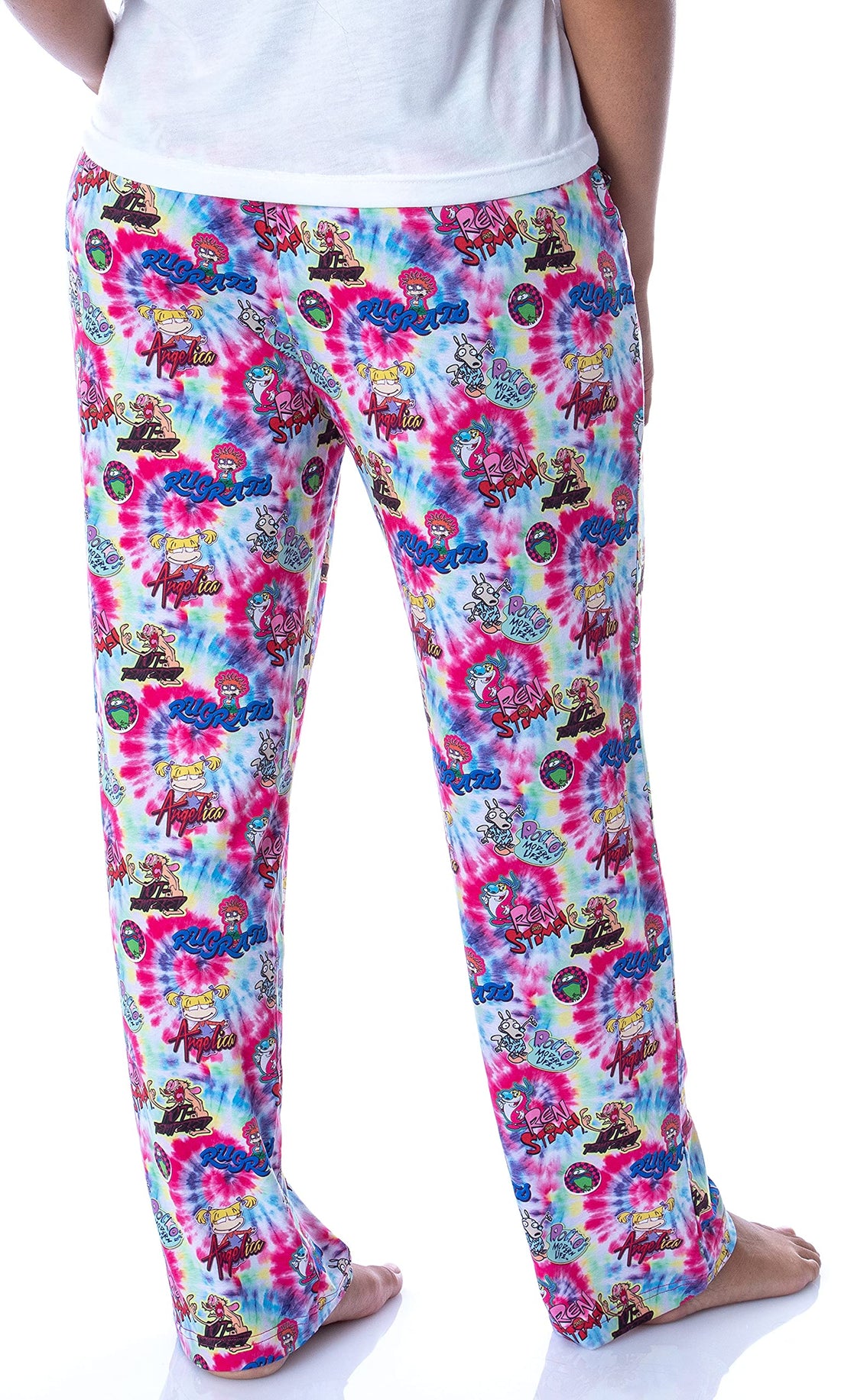Nickelodeon Women's 90s Cartoons Rugrats Ren and Stimpy Rocko's Modern Life Spiral Tie Dye Pajama Pants