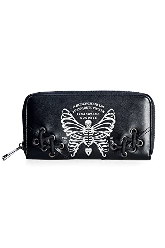 Lost Queen Women's Gothic Skeleton Butterfly Zip Around Wallet Ouija Spirit Board Clutch