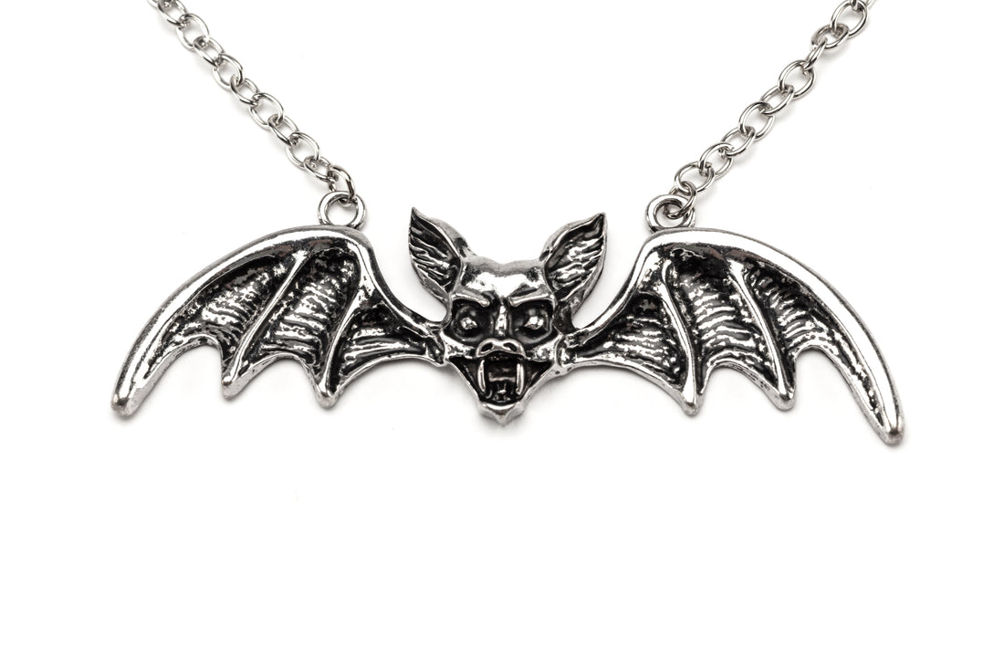 Vampire Bat Pendant Necklace - Antique Silver Plating