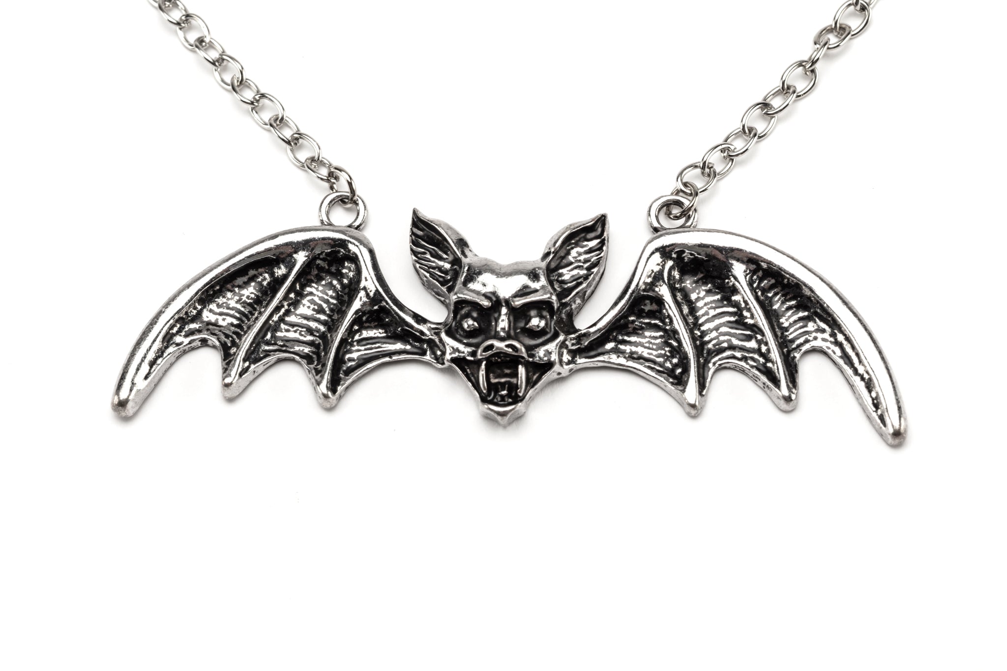 Vampire Bat Pendant Necklace - Antique Silver Plating