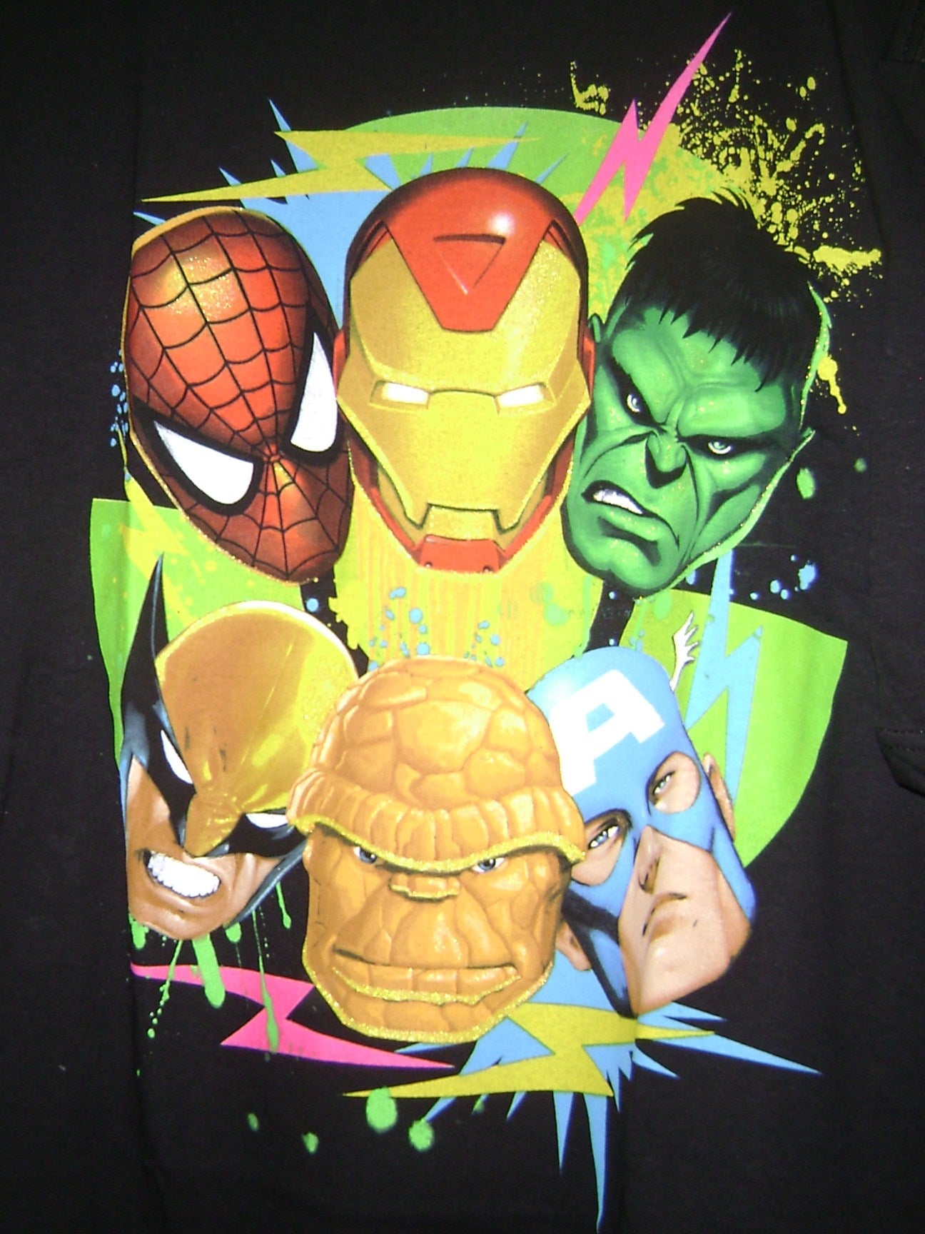 MARVEL HEROES TEAM DA SIX COLORS Licensed Black Cotton Tee