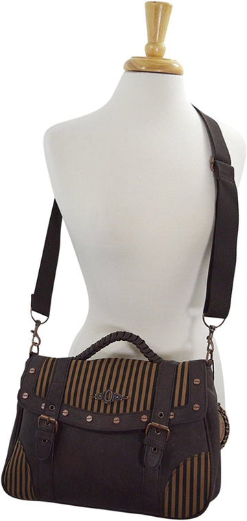Steampunk Victorian Shoulder Bag - Brown Stripe Handbag by Lost Queen