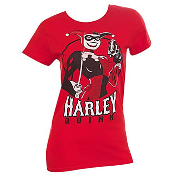 Harley Quinn with Gun Costume Junior T-Shirt DC Comics Red Tee