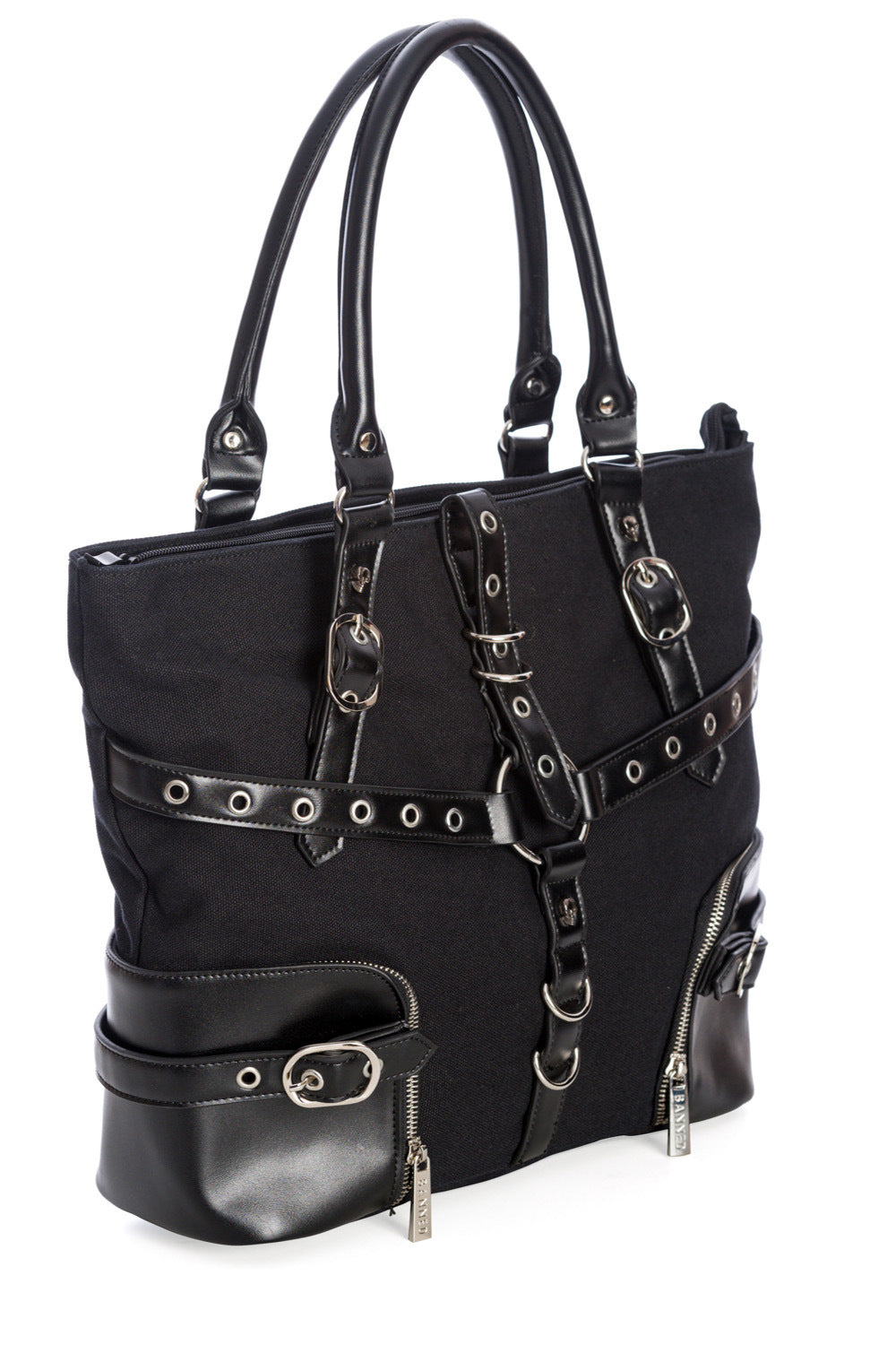Gothic Punk Rock Savanna Tote by Lost Queen: Strappy Design with Metal Skull Studs