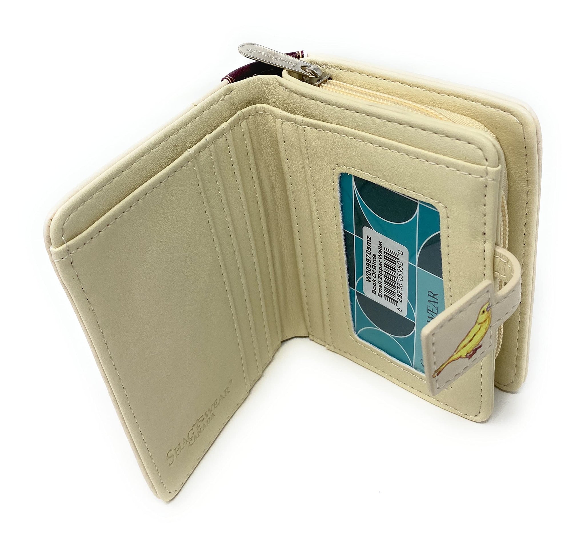 Cream Book of Birds Wallet - Vegan Leather, Compact Design 4.5"