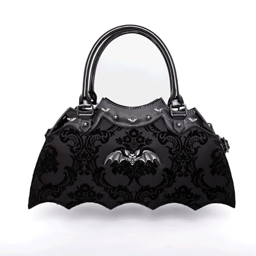 Bat Shaped Handbag with Damask Print and Metal Embellishments on Bag - Includes Shoulder Strap