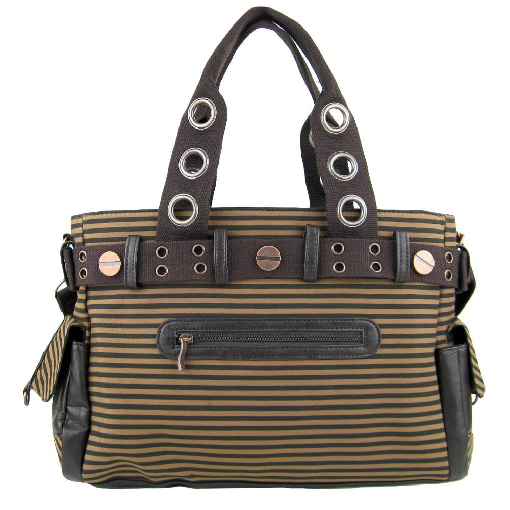 Lost Queen Vintage Steampunk Brown Striped Belted Key Charm Handbag