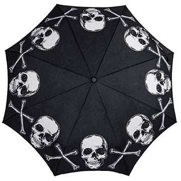 kreepsville 666 Gothic Skull Handle Pirate Skull and Cross Bones Skeleton Umbrella
