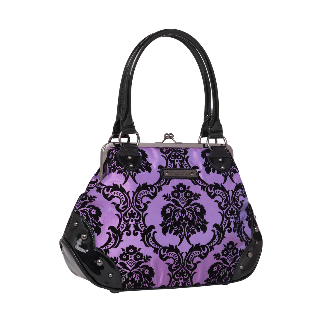 Rock Rebel Mistress Black on Royal Purple Handbag Violet Victorian Damask Retro Kisslock Purse