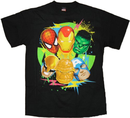 MARVEL HEROES TEAM DA SIX COLORS Licensed Black Cotton Tee