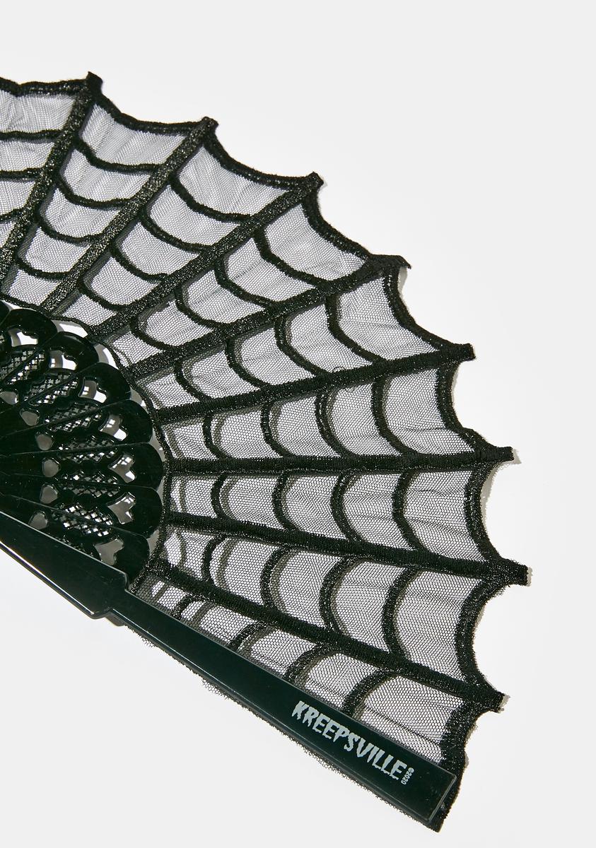 kreepsville 666 Spiderweb Lace Gothic Fabric Hand Fan with Tassel