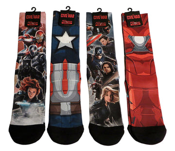 Captain America Civil War Sublimated Men's Crew Socks 4 Pair Bundle