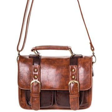 Leila Dark Academia Handbag - Dark Brown and Tan Steampunk Satchel Bag