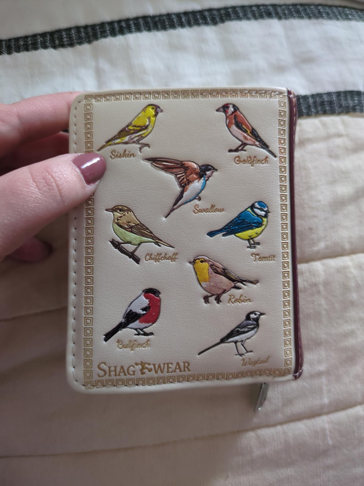 Cream Book of Birds Wallet - Vegan Leather, Compact Design 4.5"