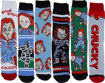 Chucky Wanna Play? Men's Casual Crew Socks, 6-Pair Pack Men's Shoe Size 6-12 Child's Play