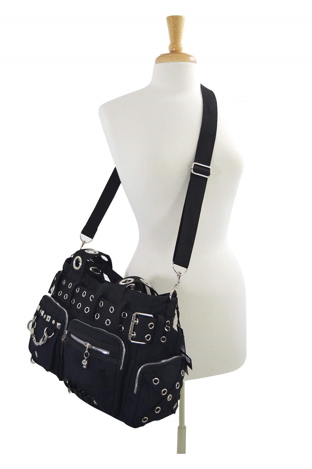 Lost Queen Goth Punk Rock Black Handbag with Handcuff Skull & Charm