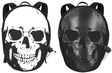 18" Giant Skull Backpack with Bottle Holder and Inside Bag Pocket (White or Black)